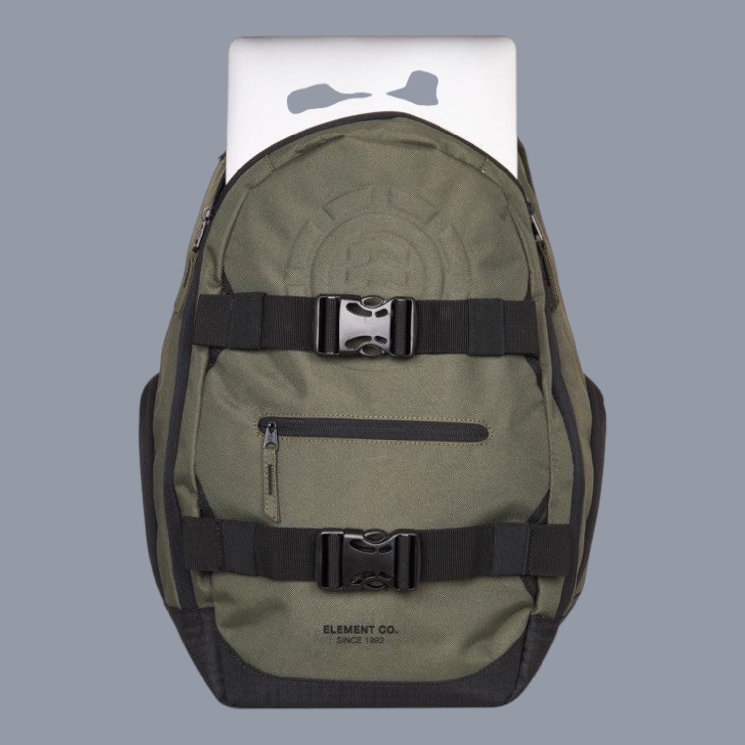 Element Rucksack in Olivgrün mit Skateboard-Gurt und Laptopfach, Polyester