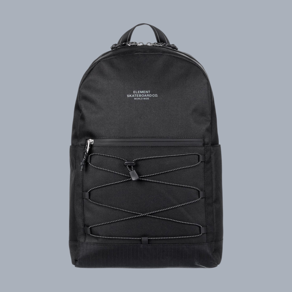 Schwarzer Element Rucksack mit Schnürung, Laptopfach und Reißverschlusstasche. Strapazierfähiges Material.