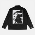 Welcome schwarze Batman Gotham Work Shirt Jacke mit Comic-Print auf dem Rücken, Größe