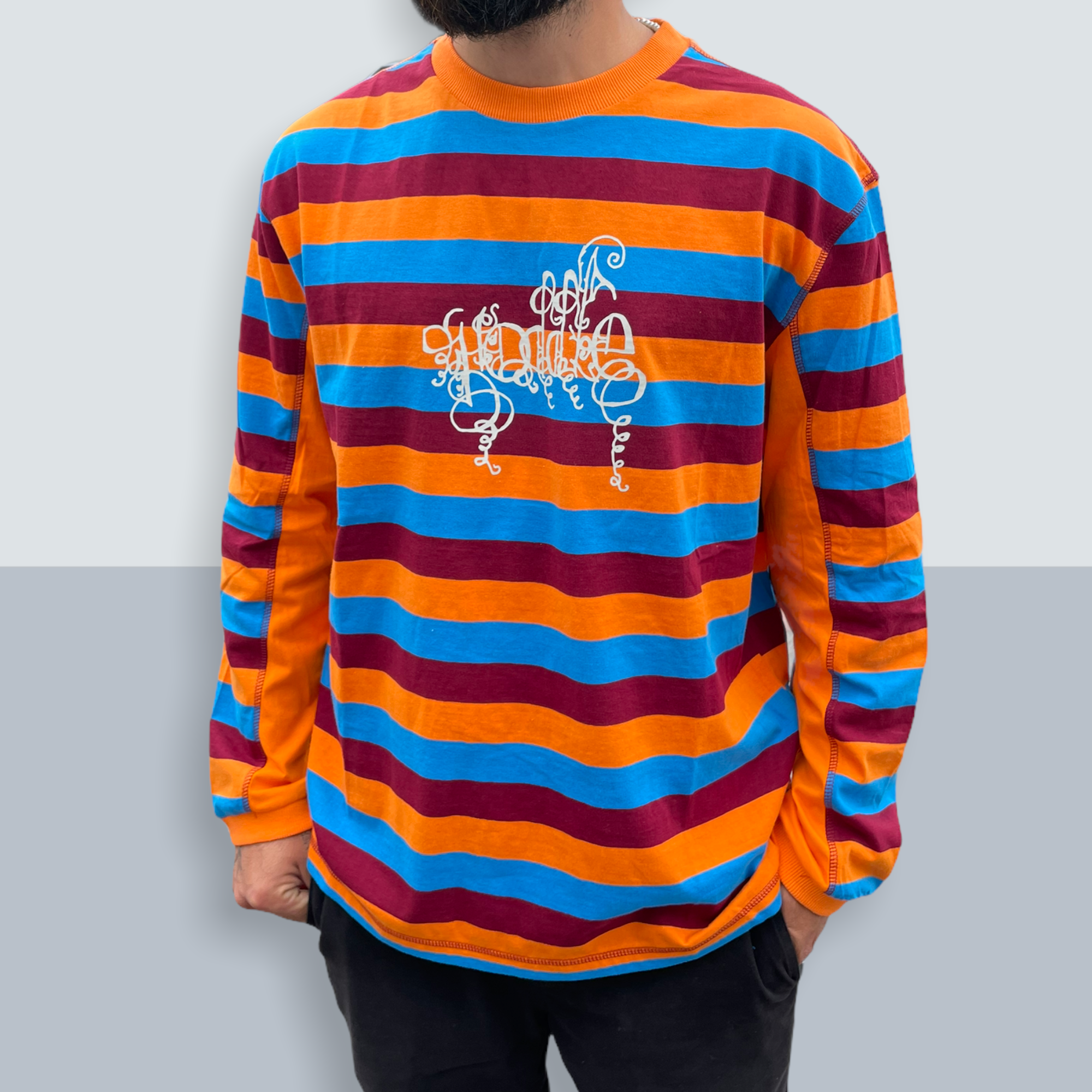 HOODLE Striped Panneled Longsleeve - orange blue - Skatewerkstatt 
